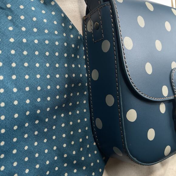 Cath Kidston London Blue Polka Dot Leather Crossbody Satchel Bag w/Dust Bag - Picture 12 of 15